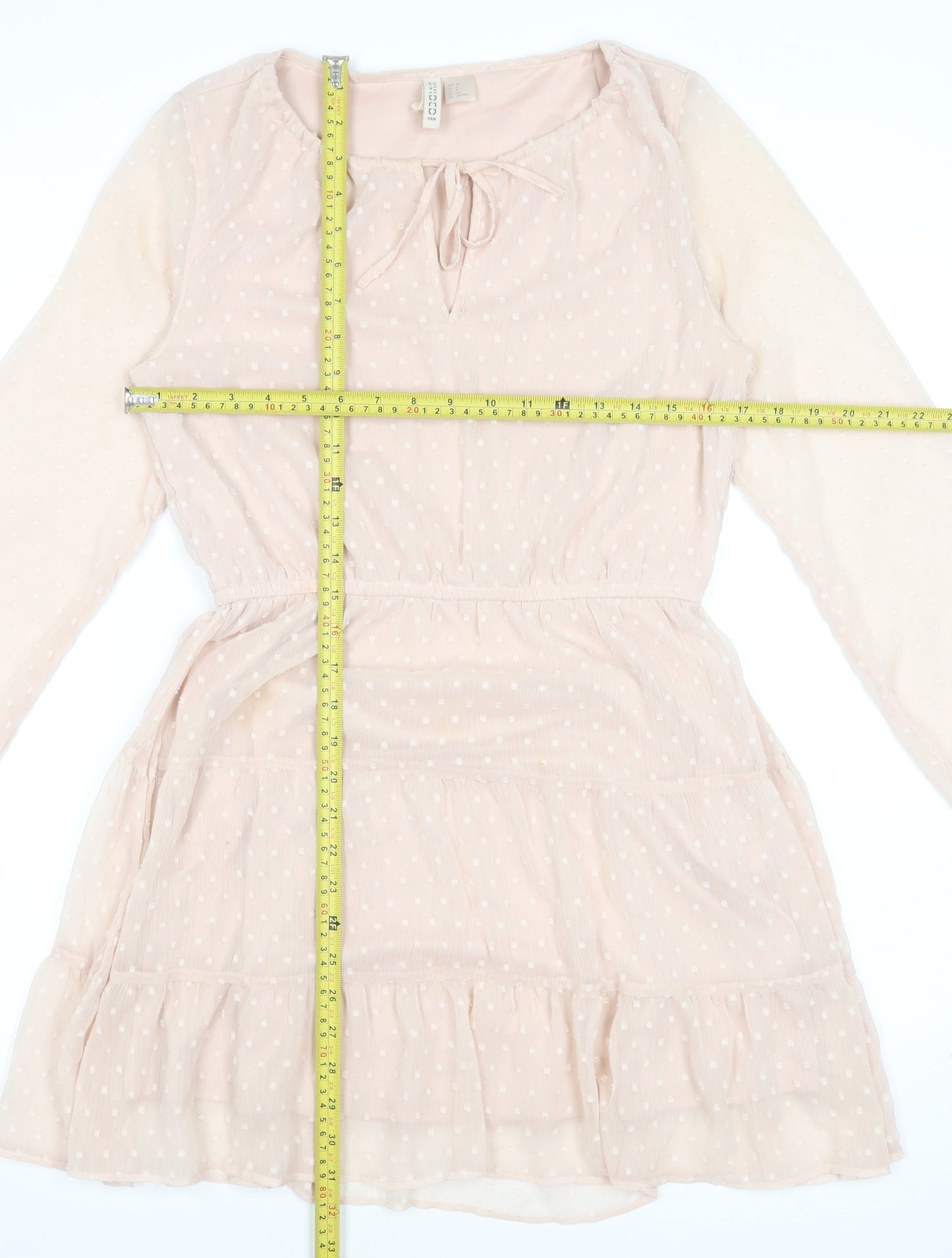 H&M Divided Women Beige Polka Dot Fit & Flare Short Dress Size 10