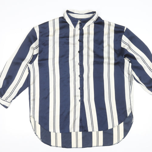 New Look Women Blue Striped Collared Button-Up Shirt UK 10
