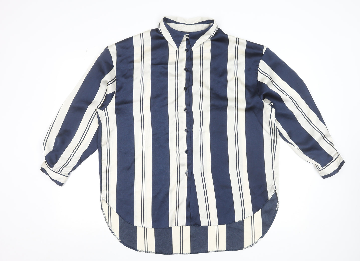 New Look Women Blue Striped Collared Button-Up Shirt UK 10