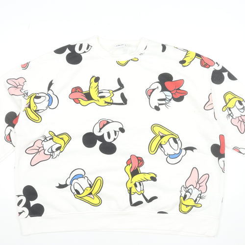 Disney Womens White Cartoon Print Pullover Sweatshirt 2XL