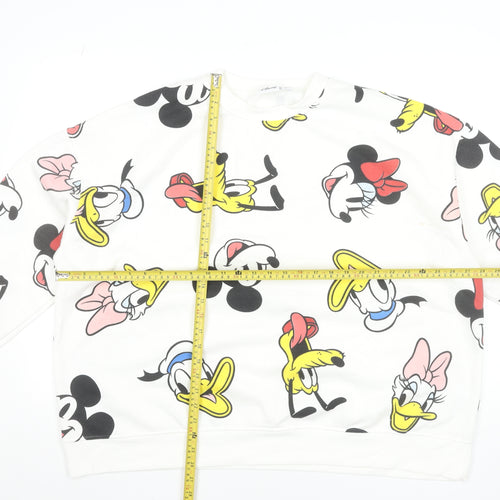 Disney Womens White Cartoon Print Pullover Sweatshirt 2XL