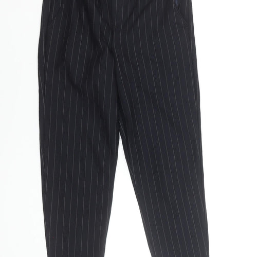 Bershka Women Black Pinstripe Trousers XS Viscose Blend Cigarette Style