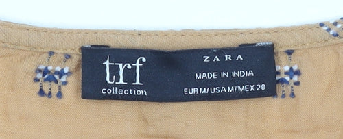 Zara Women Mustard Embroidered Bohemian Blouse Size M Cotton Blend