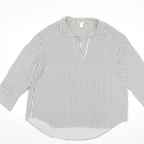 H&M Women’s White Black Striped V-Neck Tunic Blouse Size S