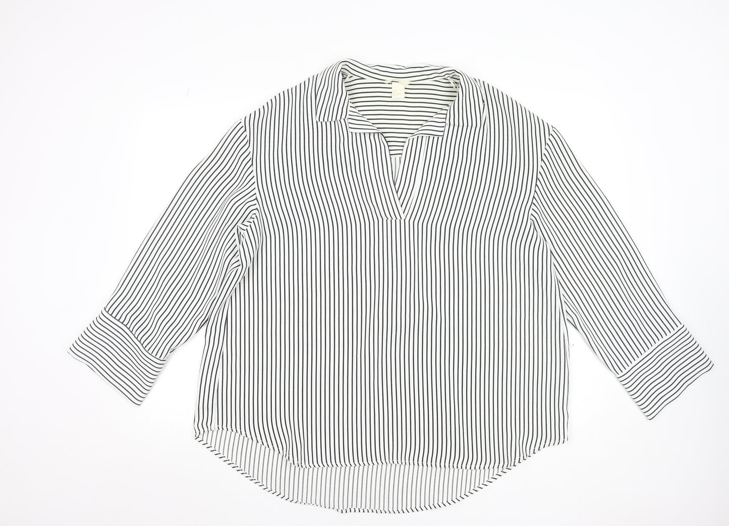 H&M Women’s White Black Striped V-Neck Tunic Blouse Size S
