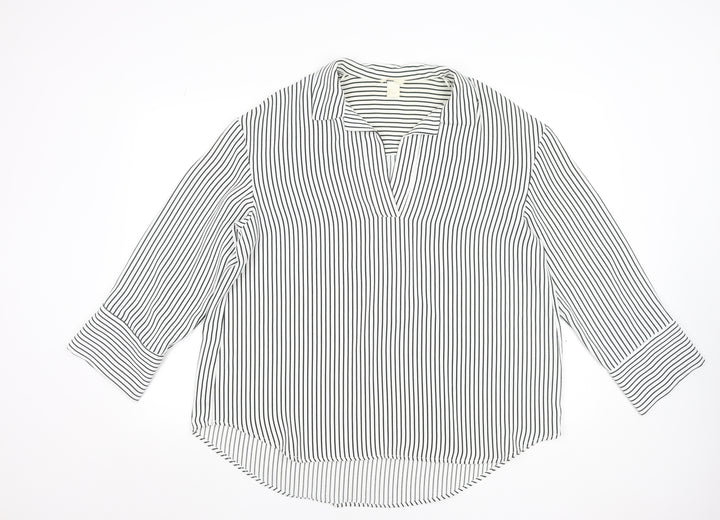 H&M Women’s White Black Striped V-Neck Tunic Blouse Size S