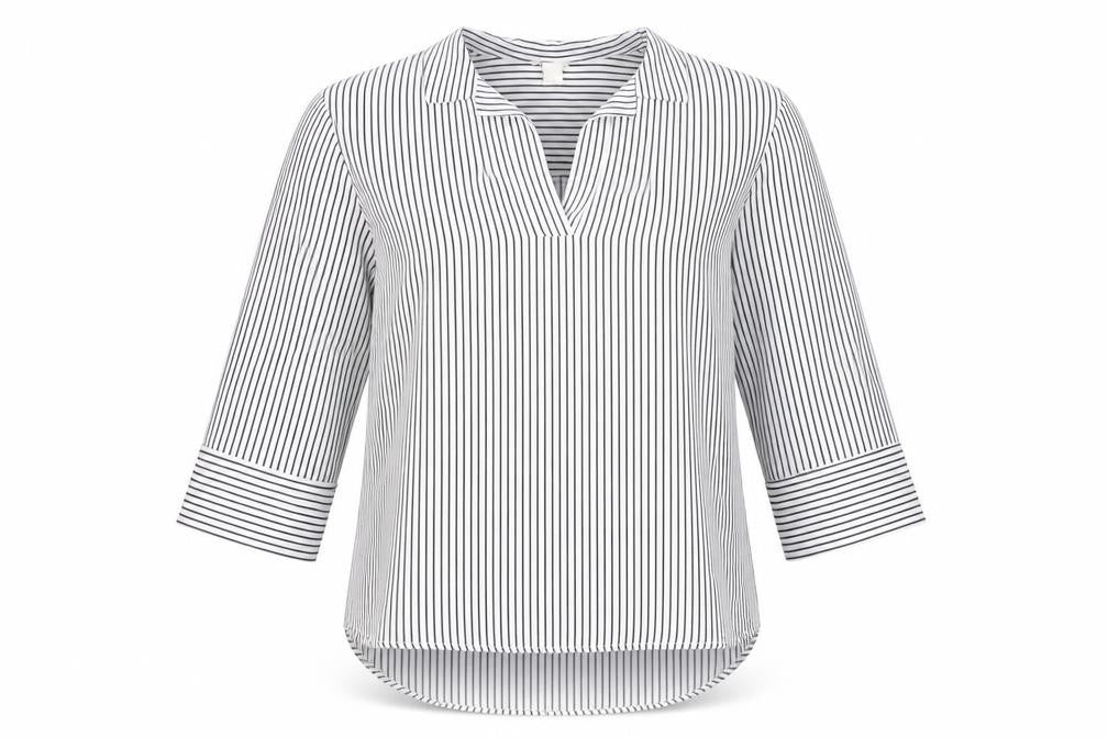 H&M Women’s White Black Striped V-Neck Tunic Blouse Size S