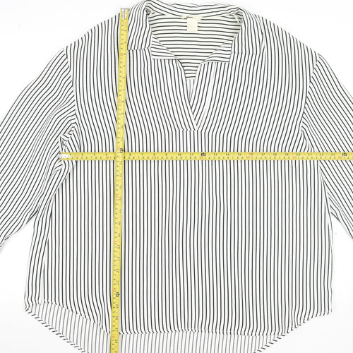 H&M Women’s White Black Striped V-Neck Tunic Blouse Size S