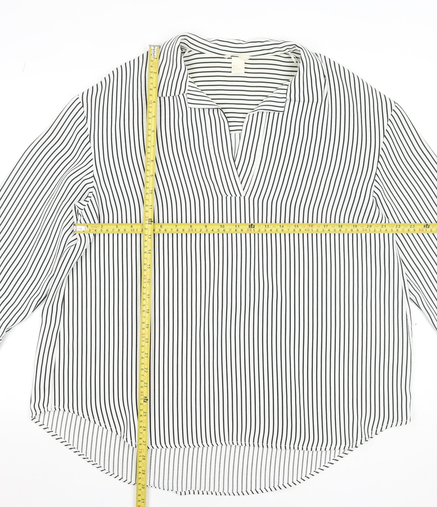H&M Women’s White Black Striped V-Neck Tunic Blouse Size S