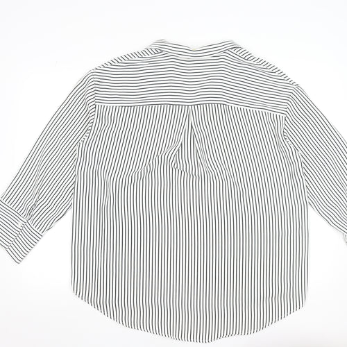 H&M Women’s White Black Striped V-Neck Tunic Blouse Size S