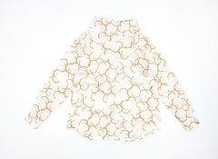 Zara Women's Beige Printed Long Sleeve Blouse Size 12 Polyester