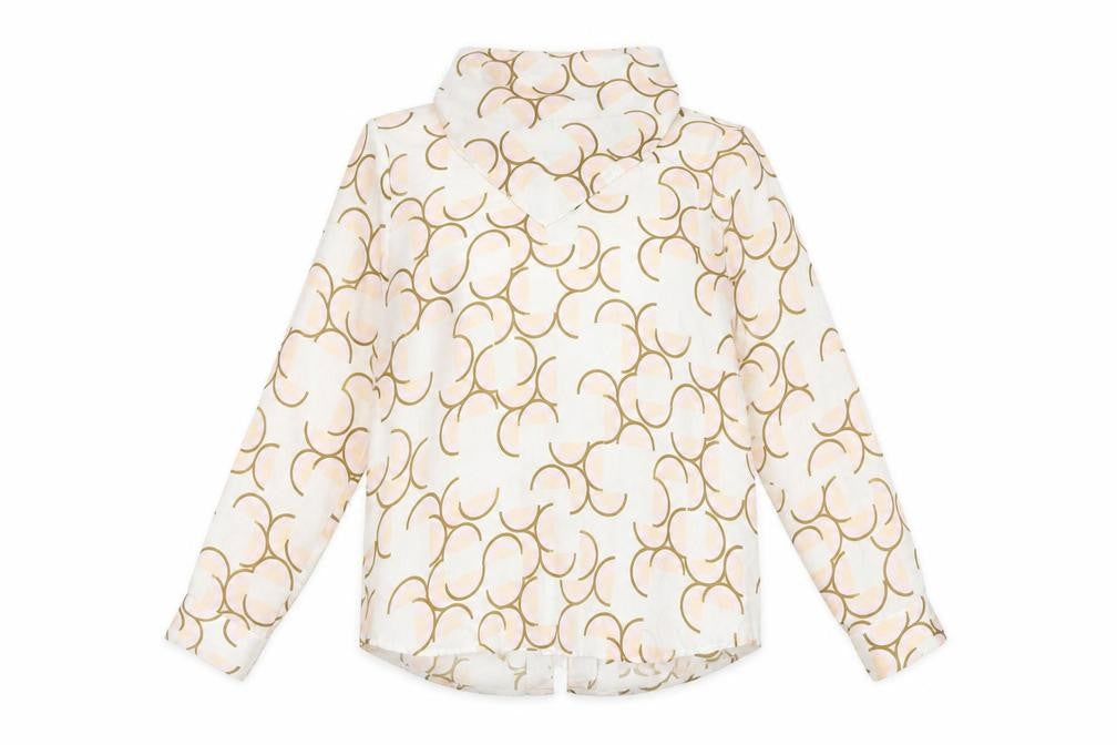 Front view of Zara Women's Beige Printed Long Sleeve Blouse, size 12, Polyester