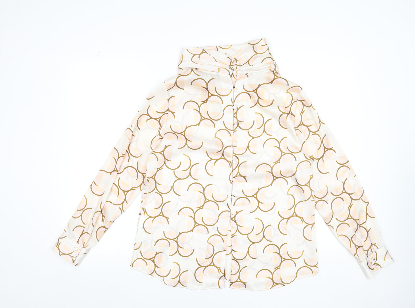 Zara Women's Beige Printed Long Sleeve Blouse Size 12 Polyester