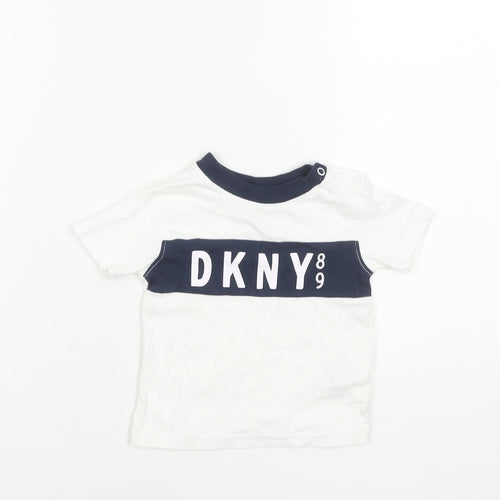 DKNY Unisex Baby White Cotton Logo T-Shirt 12 Months Short Sleeve
