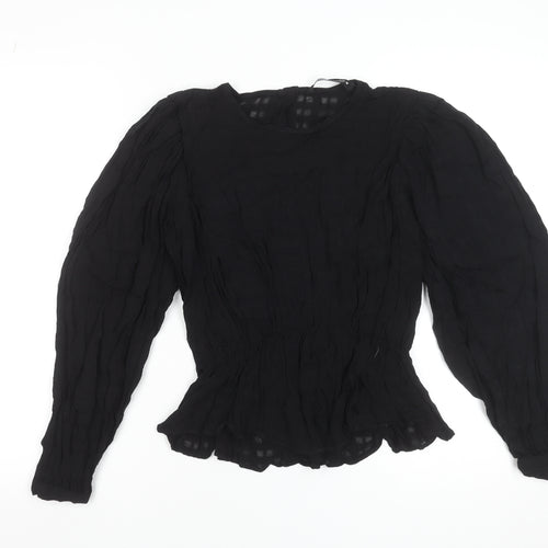 Zara Women Black Chiffon Long Sleeve Tunic Blouse Size S