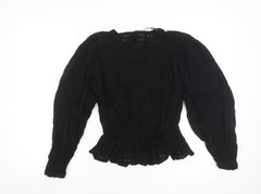 Zara Women Black Chiffon Long Sleeve Tunic Blouse Size S