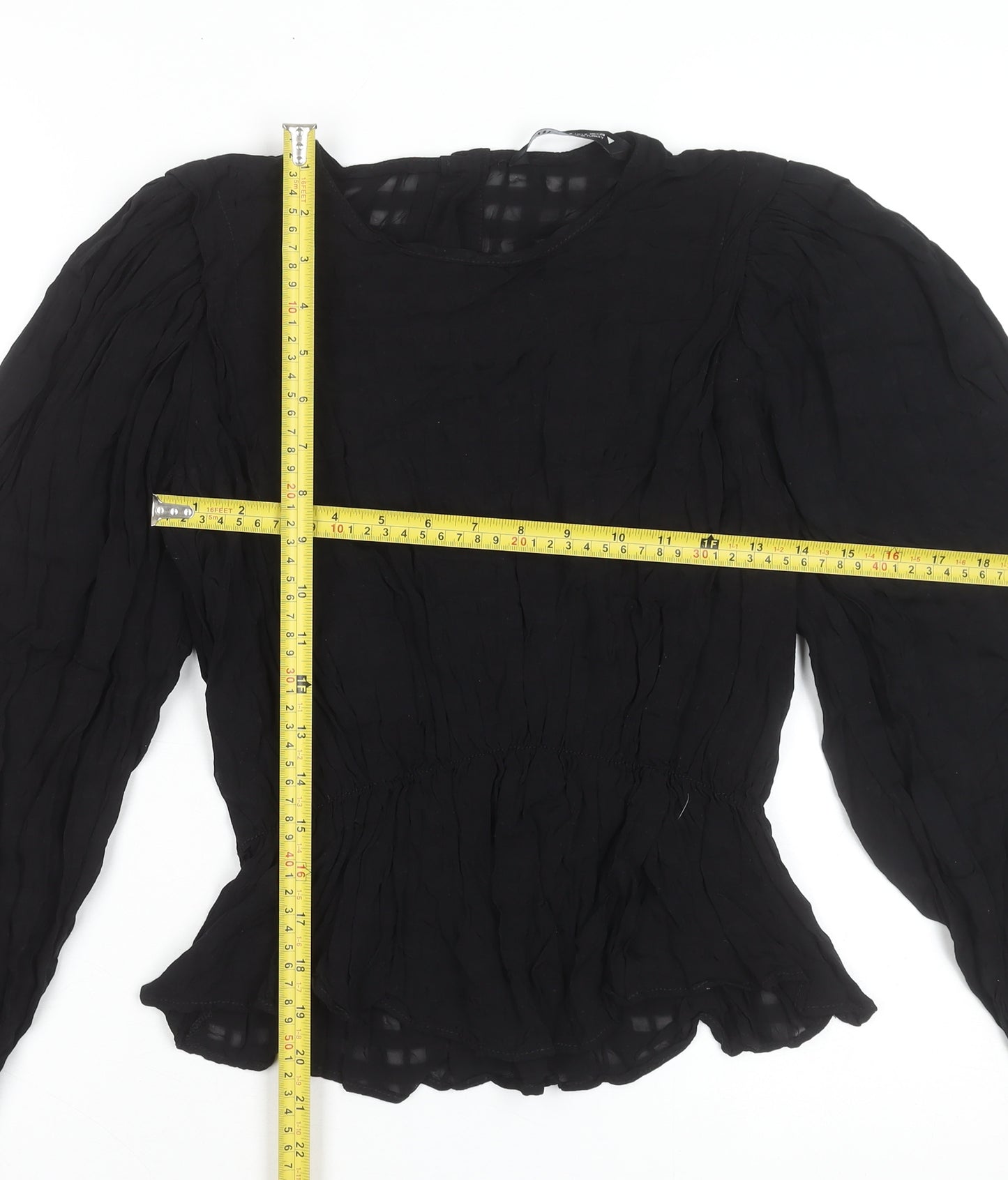 Zara Women Black Chiffon Long Sleeve Tunic Blouse Size S