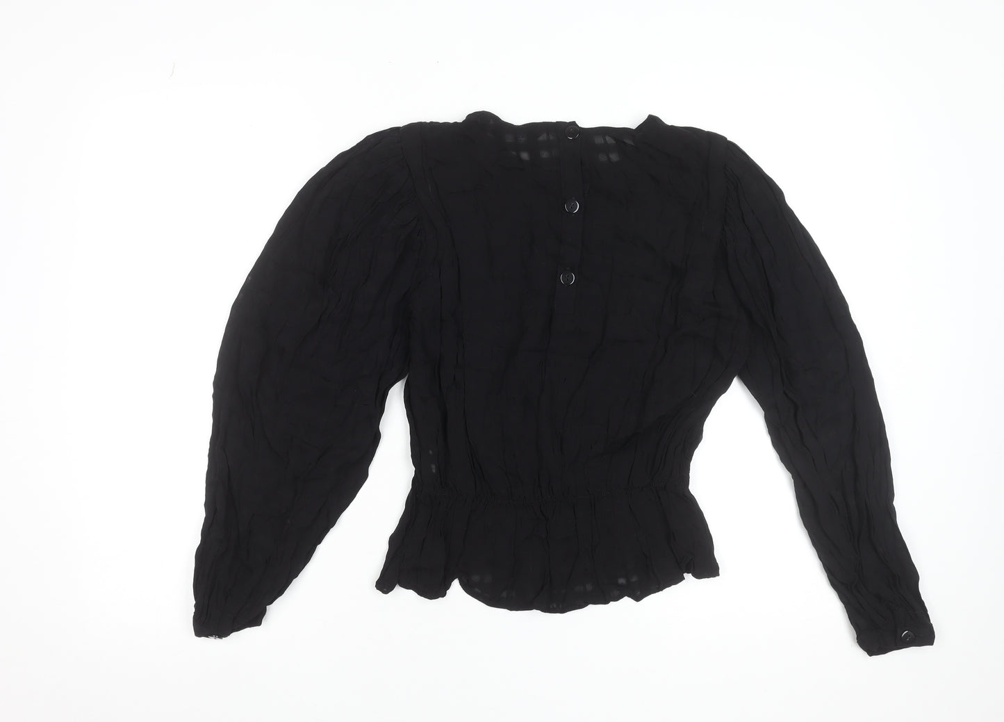 Zara Women Black Chiffon Long Sleeve Tunic Blouse Size S