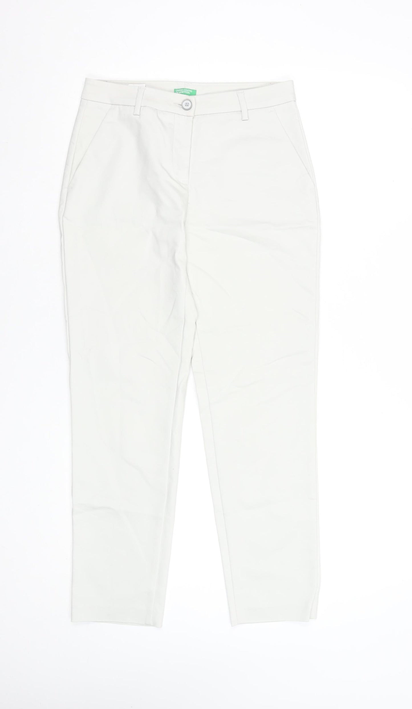 United Colors of Benetton Women White Chino Trousers Size 8 Cotton Blend