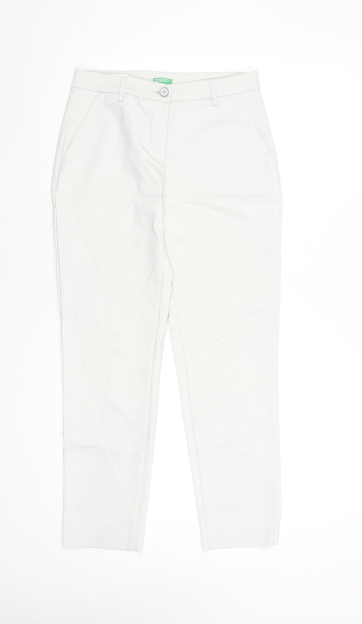 United Colors of Benetton Women White Chino Trousers Size 8 Cotton Blend