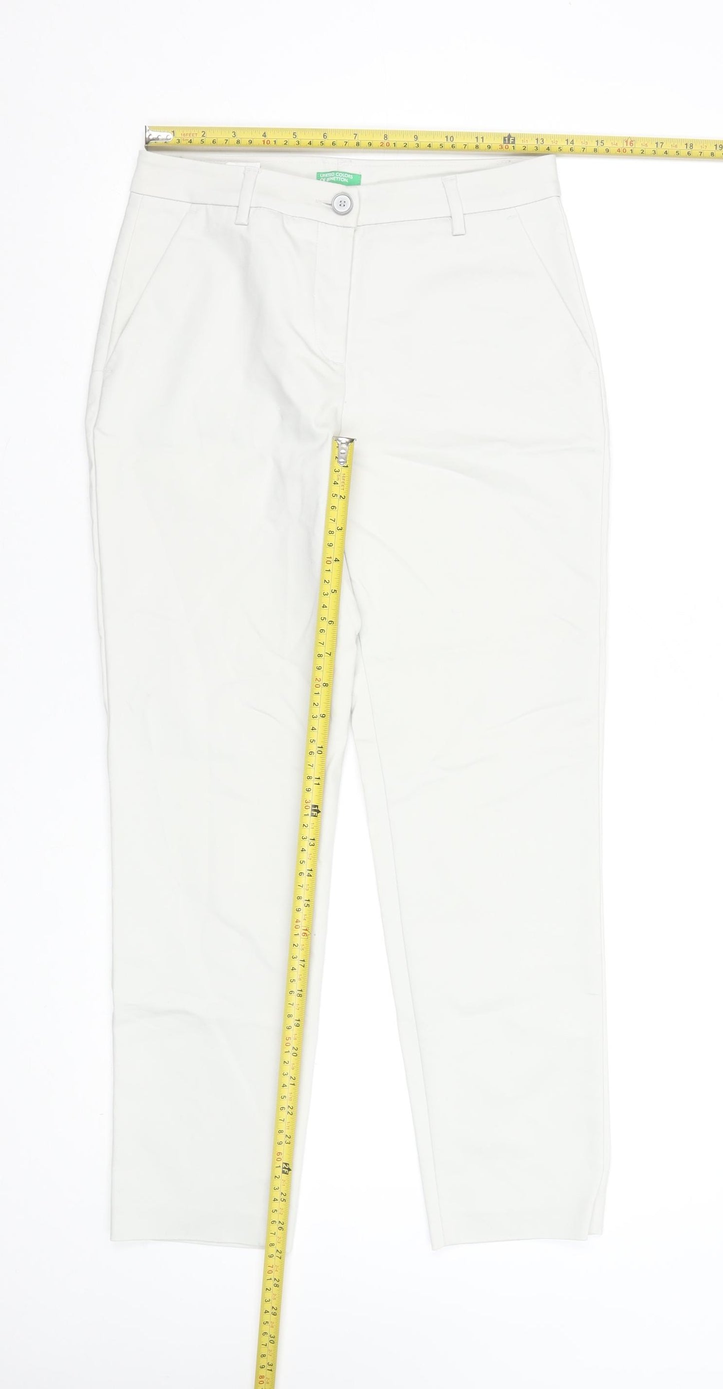 United Colors of Benetton Women White Chino Trousers Size 8 Cotton Blend
