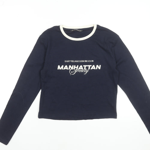 Dunnes Womens Blue Long Sleeve Cropped T-Shirt Size L
