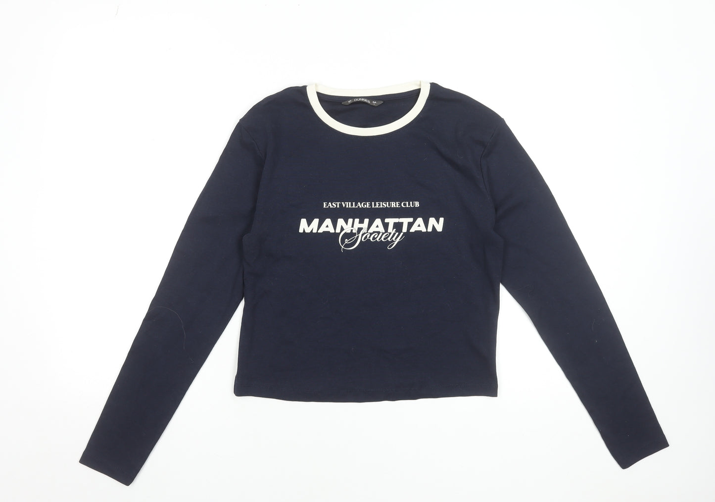 Dunnes Womens Blue Long Sleeve Cropped T-Shirt Size L