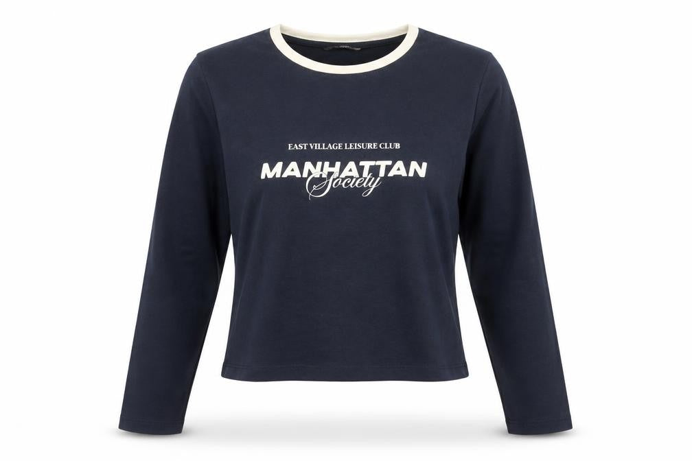 Dunnes Womens Blue Long Sleeve Cropped T-Shirt Size L
