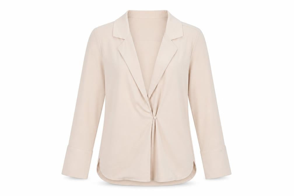 Front view of H&M Women’s Beige Wrap Front Blouse, size UK 8, Long Sleeve