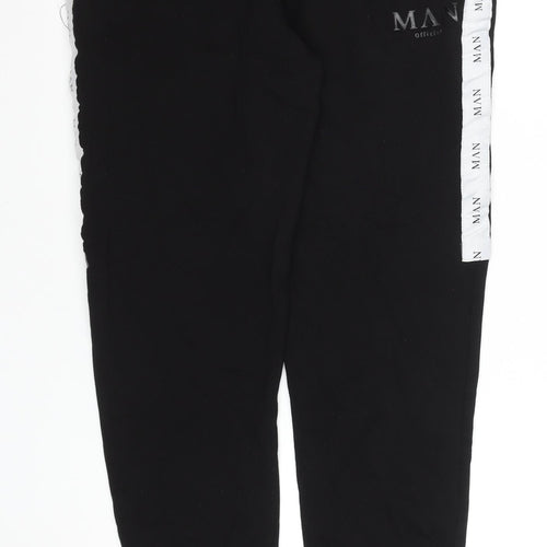 boohooMAN Men’s Black Jogger Trousers Size M Elastic Waist Side Stripe
