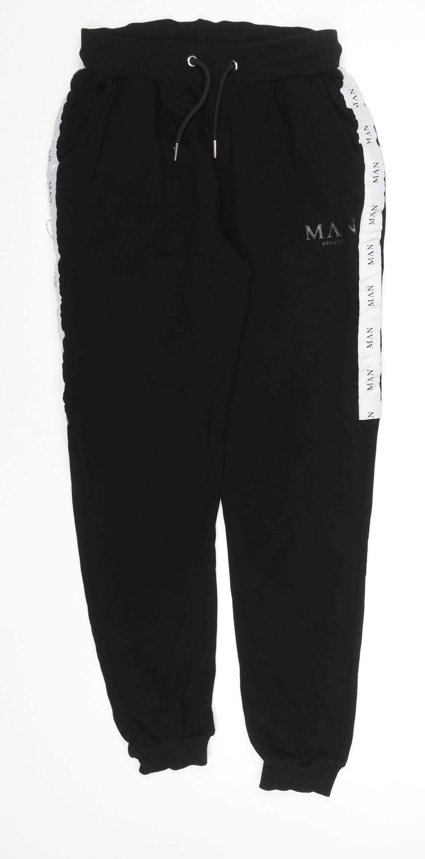boohooMAN Men’s Black Jogger Trousers Size M Elastic Waist Side Stripe