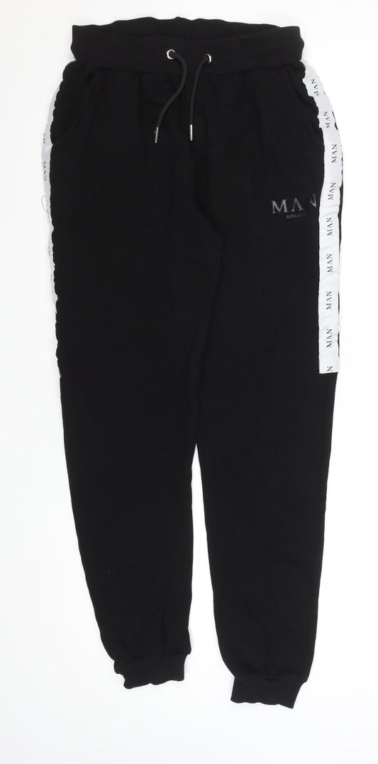 boohooMAN Men’s Black Jogger Trousers Size M Elastic Waist Side Stripe