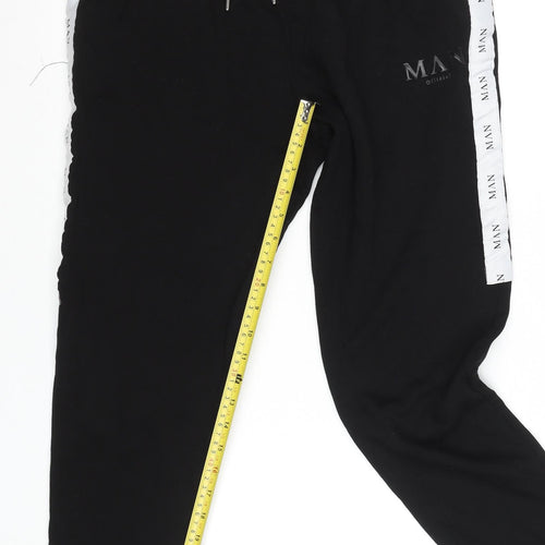 boohooMAN Men’s Black Jogger Trousers Size M Elastic Waist Side Stripe