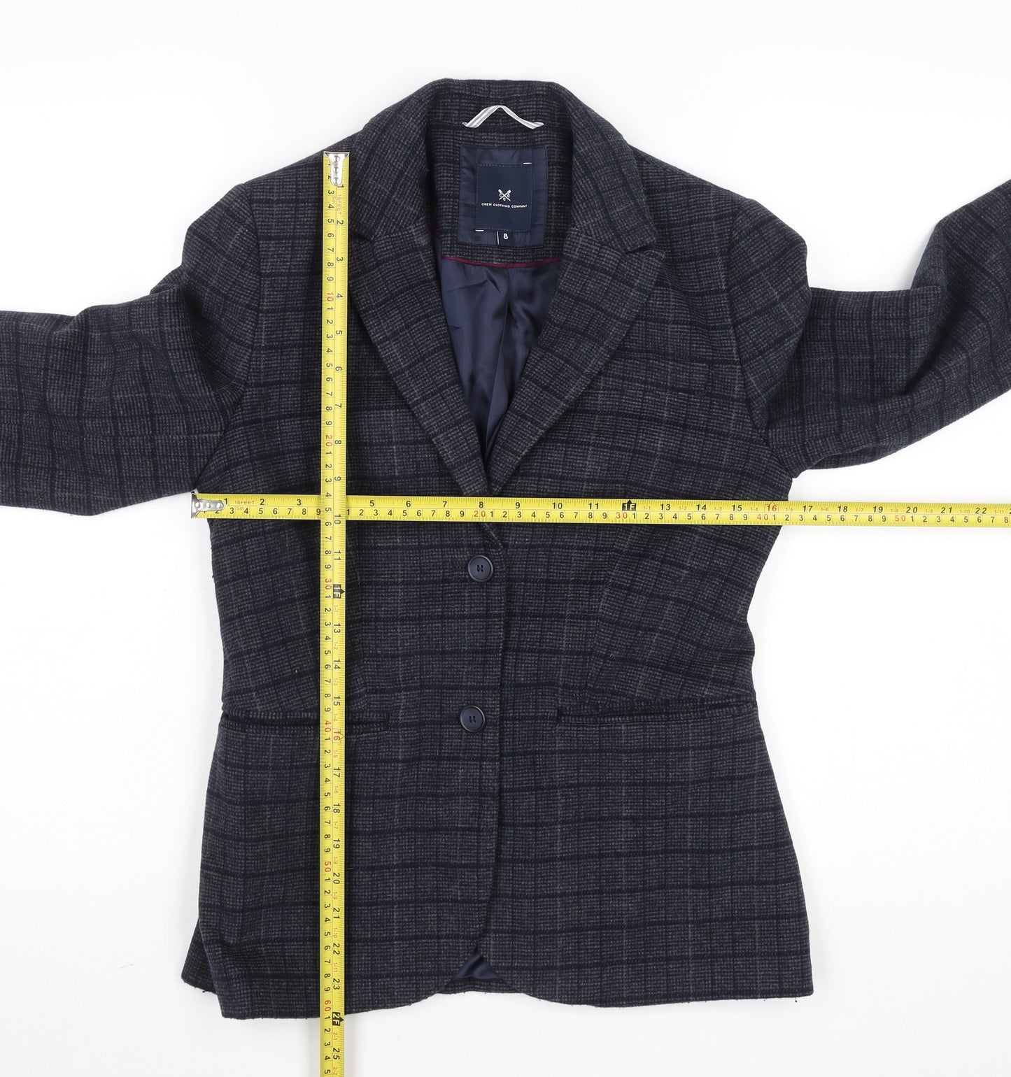 Crew Clothing Company Womens Grey Check Wool Blend Blazer UK 8