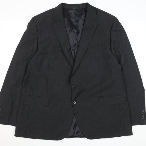 Men’s Grey Wool Blend Two Button Regular Fit Blazer 48R