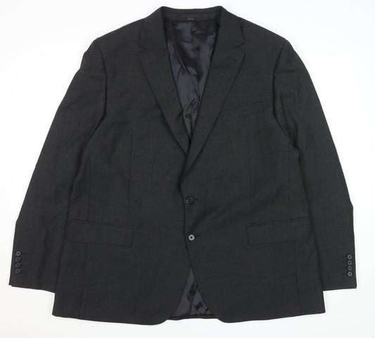 Men’s Grey Wool Blend Two Button Regular Fit Blazer 48R