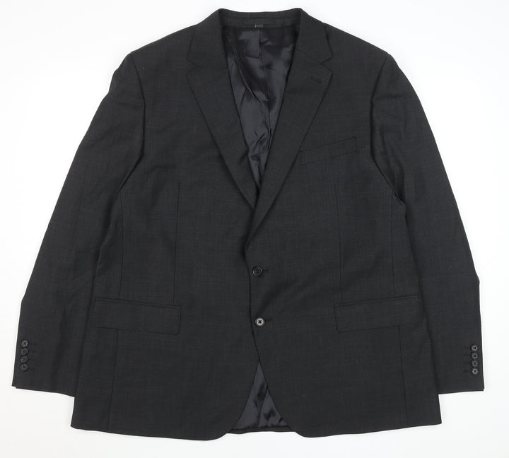 Men’s Grey Wool Blend Two Button Regular Fit Blazer 48R