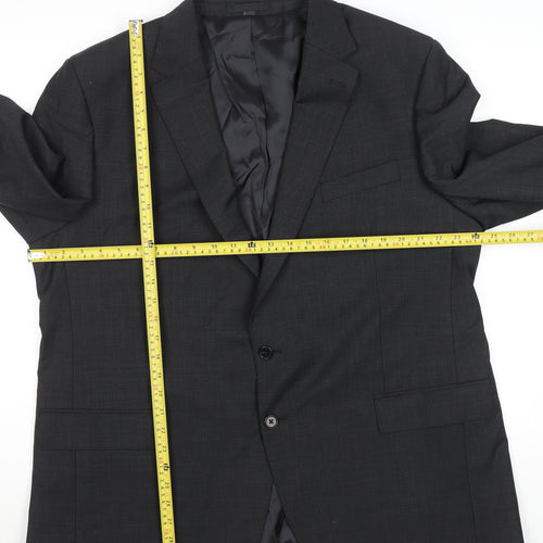Men’s Grey Wool Blend Two Button Regular Fit Blazer 48R