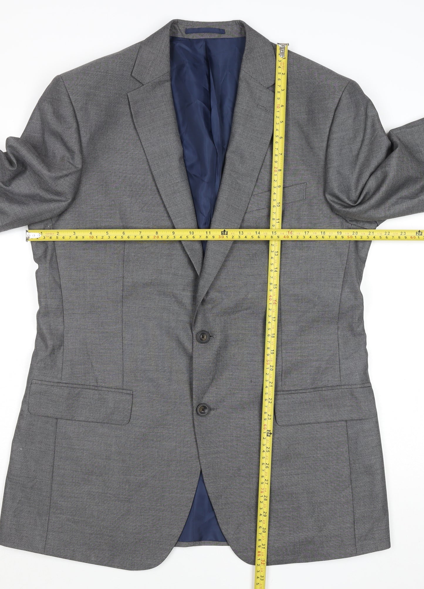 Marks and Spencer Men's Grey 40 Long Wool Blend Blazer Jacket