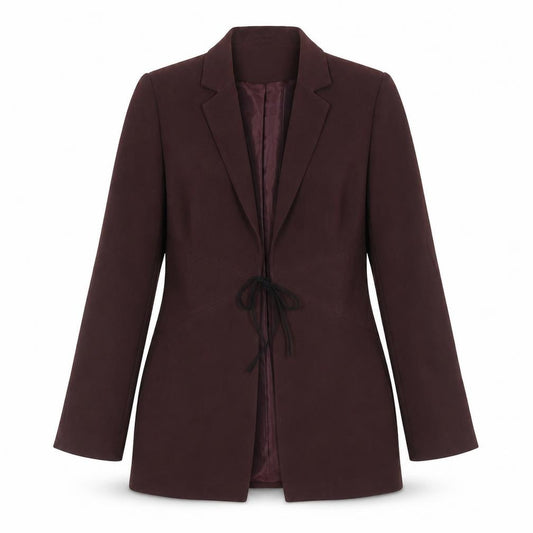 Front view of Wallis women’s burgundy polyester lined suit jacket, size UK 12, classic fit