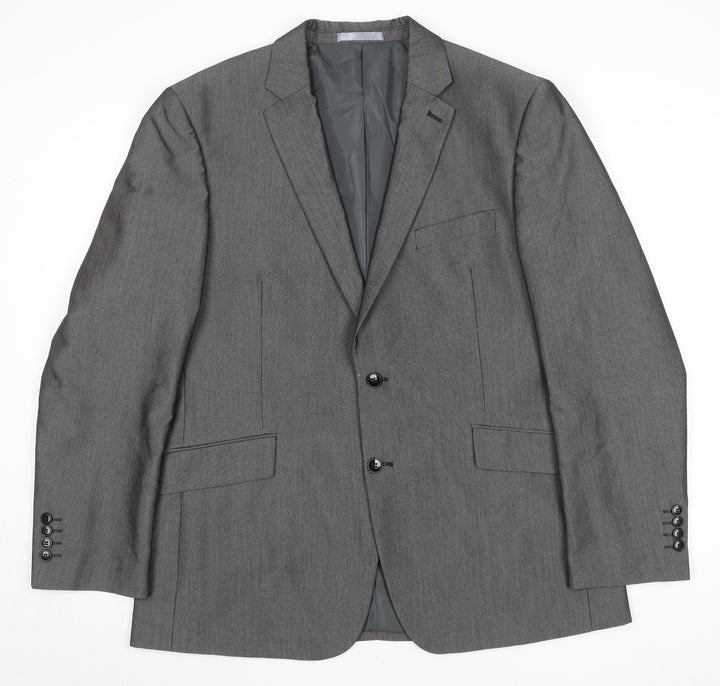 Burton London Men Grey 44R Classic Tailored Two-Button Blazer Jacket