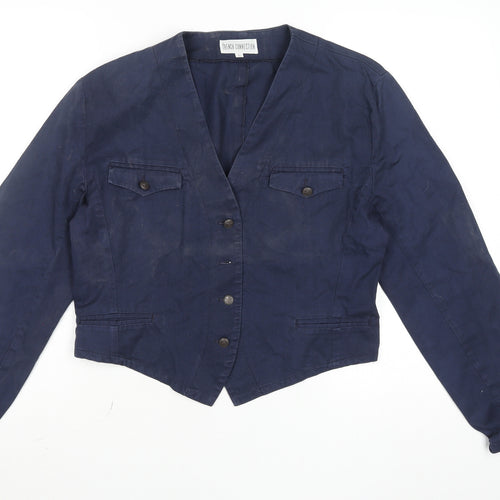 French Connection Women's Blue Cotton Cropped Blazer L