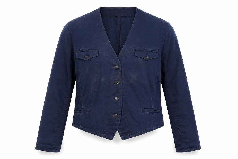 Front view of French Connection Women's Blue Cotton Cropped Blazer L