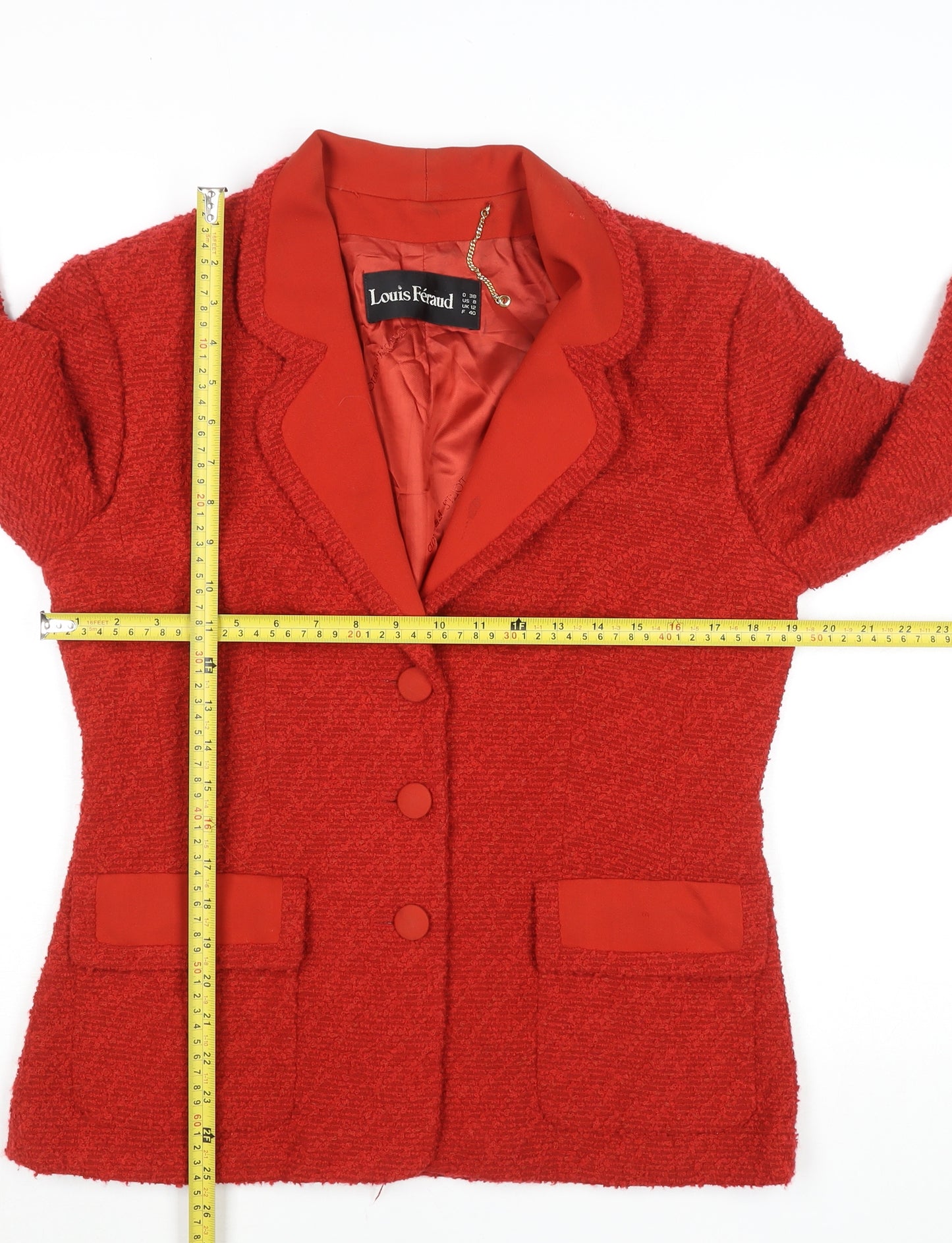 Louis Féraud Women's Red Wool Classic Blazer UK 12 Formal Jacket