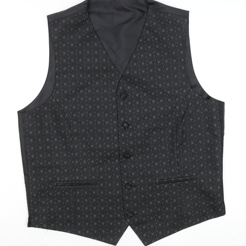 Marks and Spencer Men's Black Geometric Formal Waistcoat Medium 38-40in