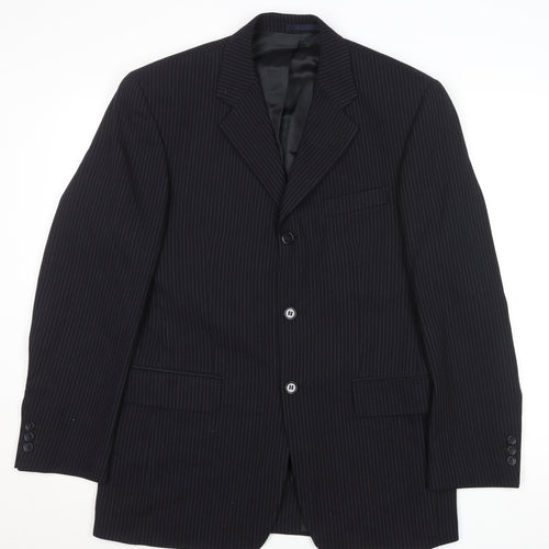 Men’s Black Pinstripe Wool Blazer 38in Regular Fit Jacket