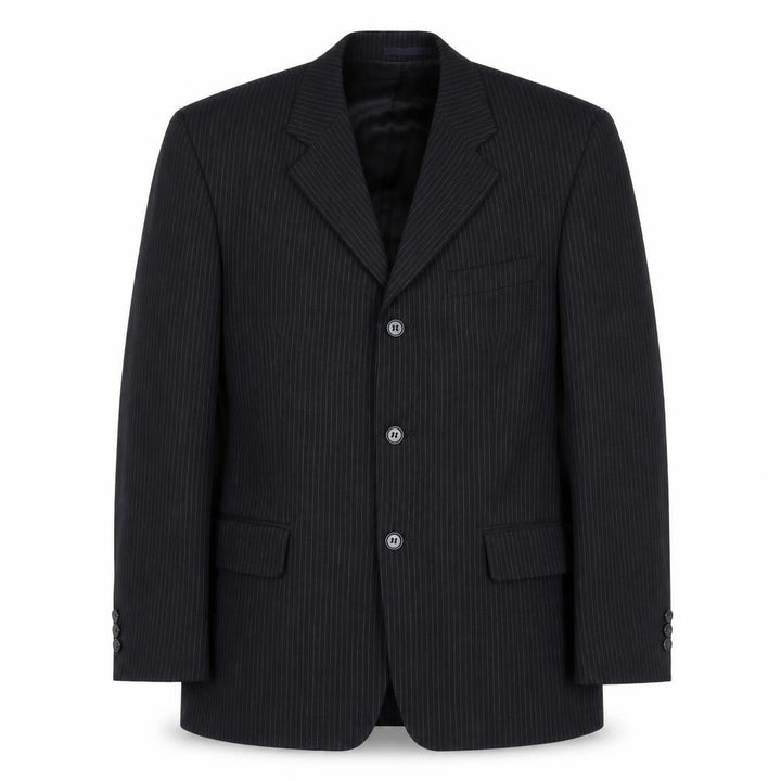 Men’s Black Pinstripe Wool Blazer 38in Regular Fit Jacket