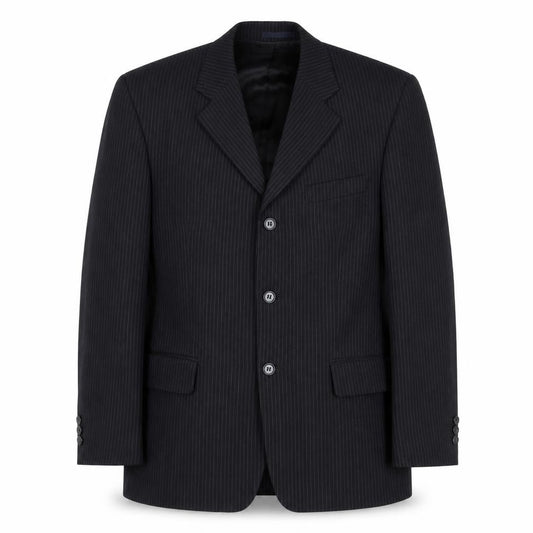 Men’s Black Pinstripe Wool Blazer 38in Regular Fit Jacket