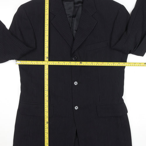 Men’s Black Pinstripe Wool Blazer 38in Regular Fit Jacket