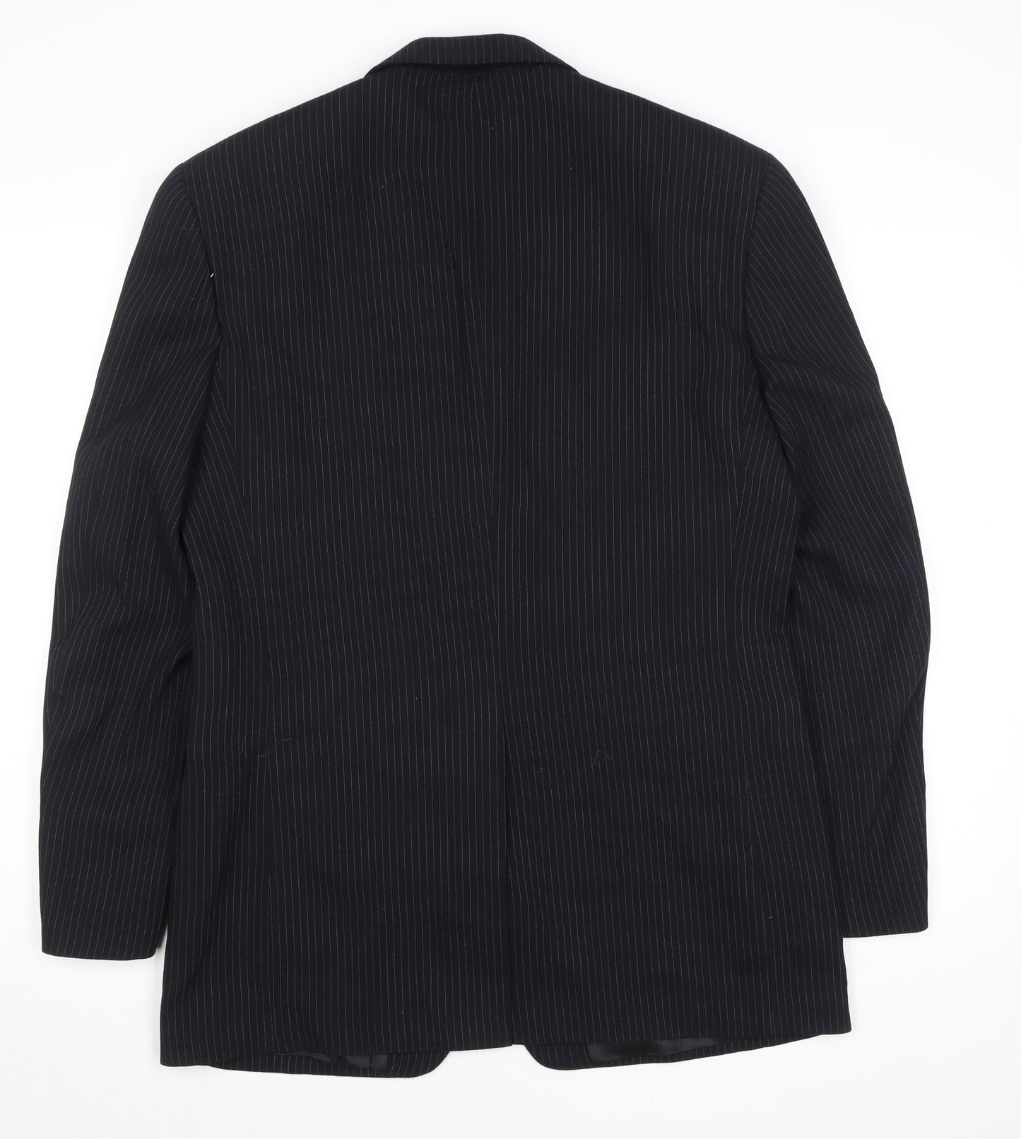 Men’s Black Pinstripe Wool Blazer 38in Regular Fit Jacket